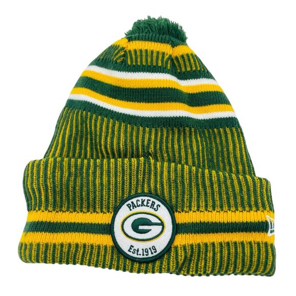Men's Green Bay Packers New Era Green Gold Winter Cuffed Pom Knit Hat Beanie - Picture 1 of 3